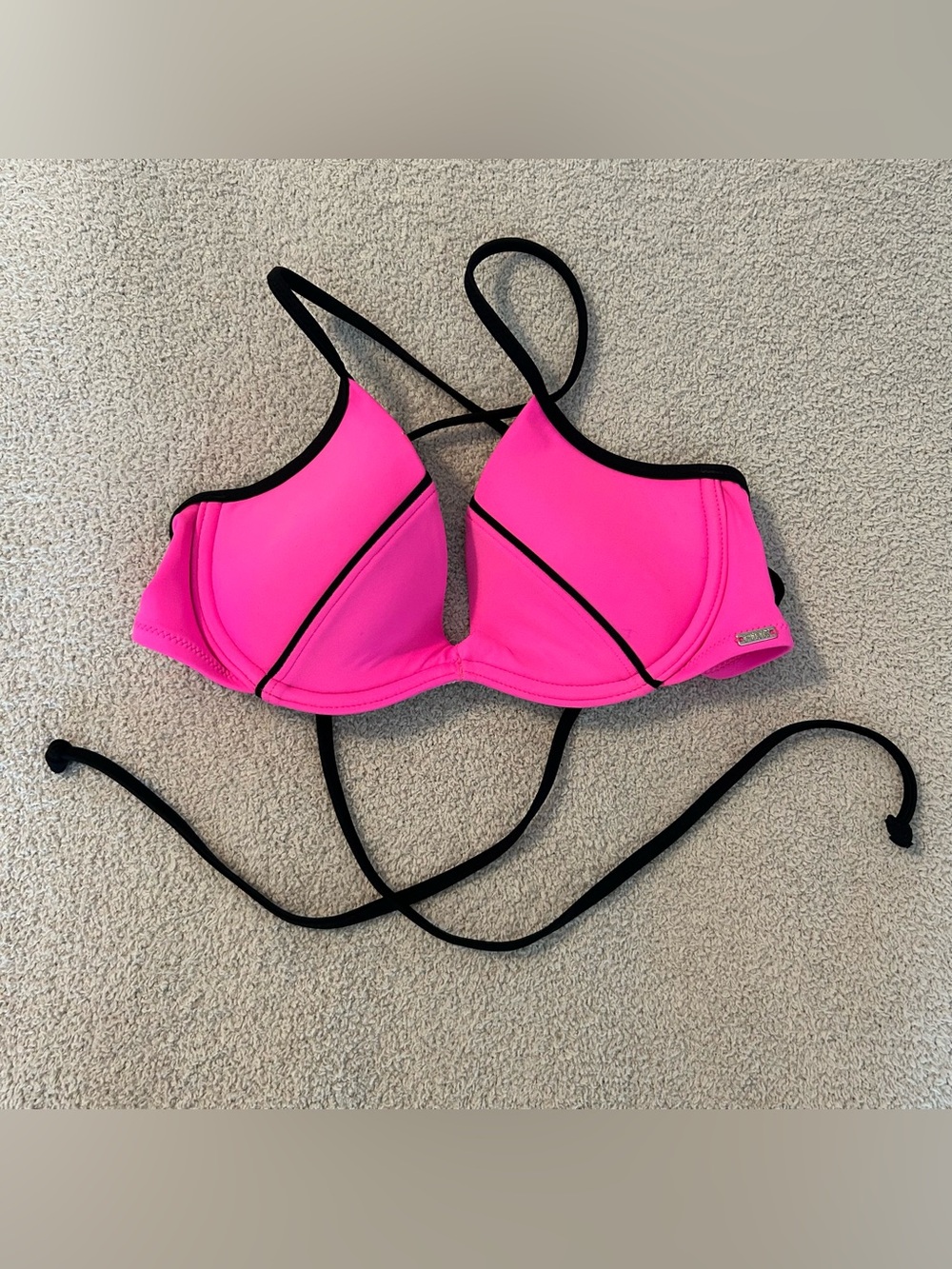 Victoria’s Secret PINK hot pink and black padded bikini swim top xs
